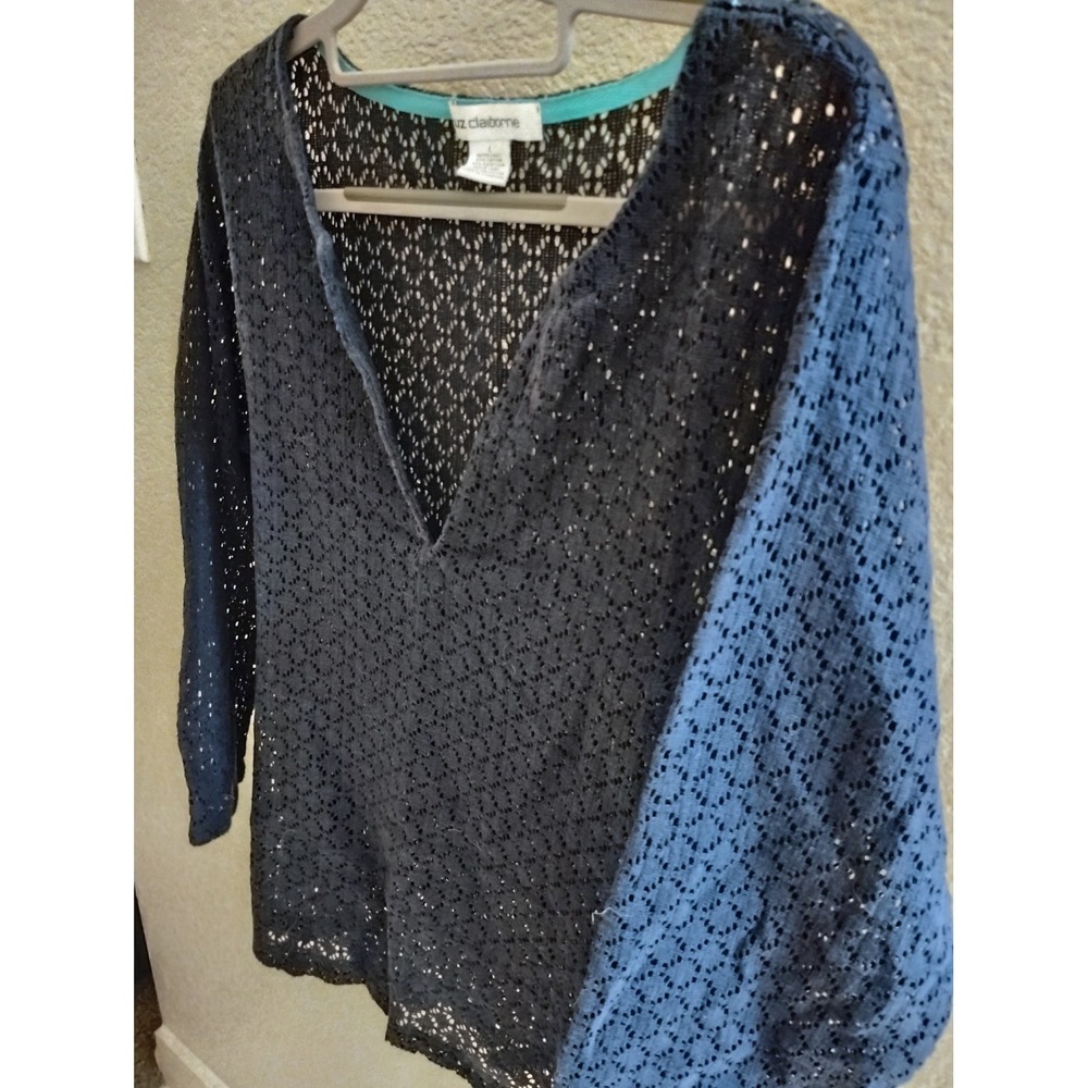 'Liz‎ Claiborne Navy Blue Eyelet Lace Tunic fairy core boho peasant summer